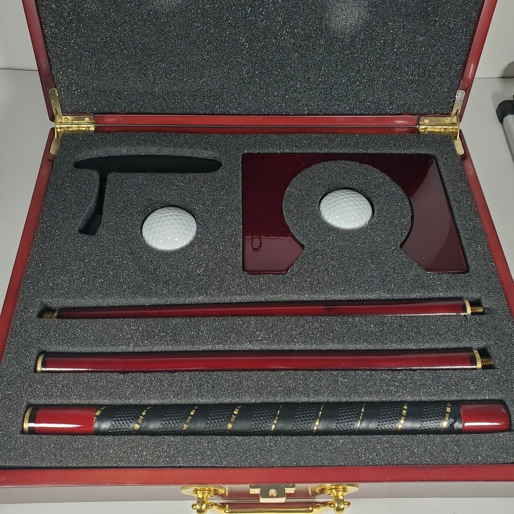 Travel Putting Practice Set In Wooden Case Putter, 2 Balls, 1 Cup 35" - Picture 1 of 11